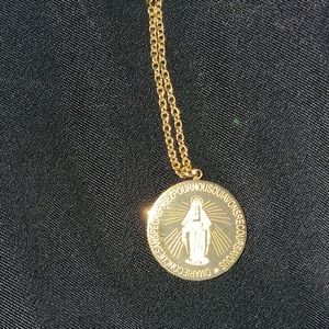 Virgen Mary 18K gold plated coin necklace
